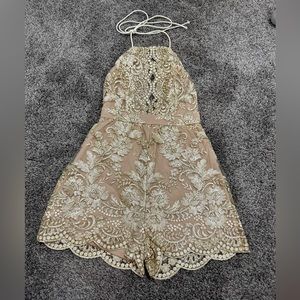 Gold/nude open back romper